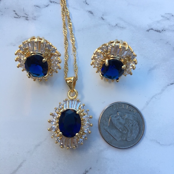 18kGoldFill Emerald Blue Zirconia Set - Picture 4 of 4